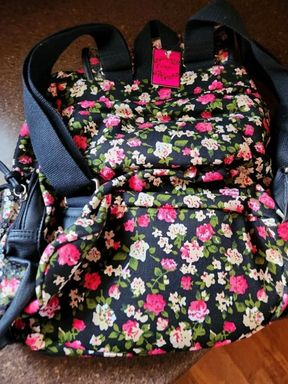 NWT $70 Candies Floral Sequin Backpack Travel BACK TO SCHOOL